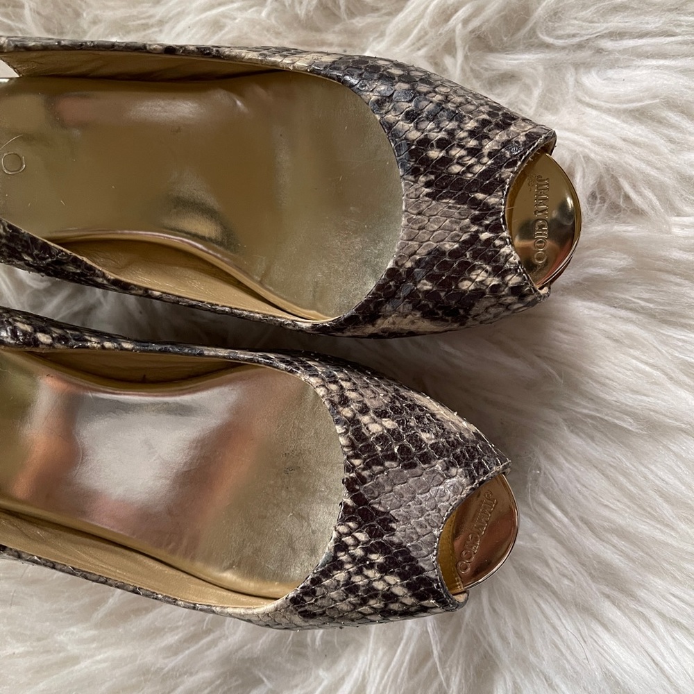 Jimmy Choo Python Snake Print Wedge Cork Strap Sa… - image 4